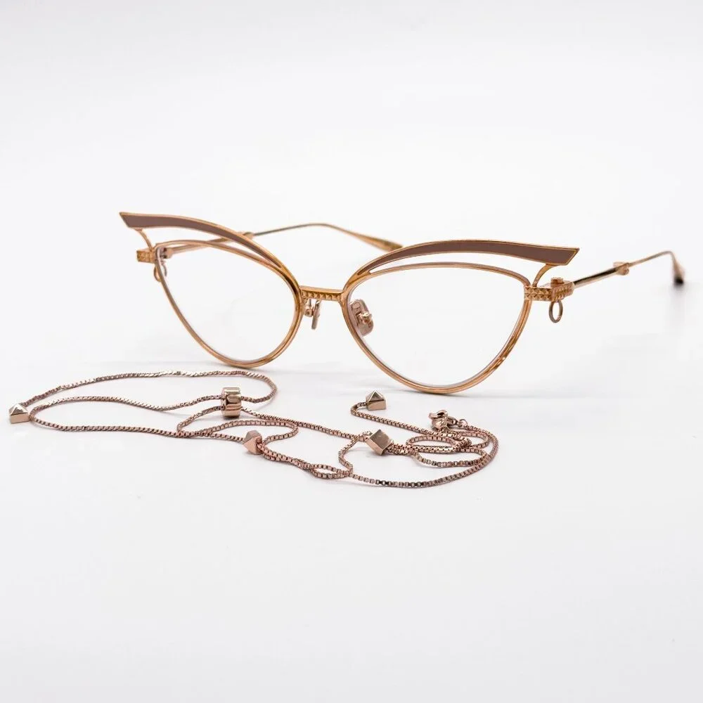 NEW VALENTINO GLASSLINER VLX-118F EYEGLASSES CAT EYE GOLD EYEWEAR WITH CHAIN